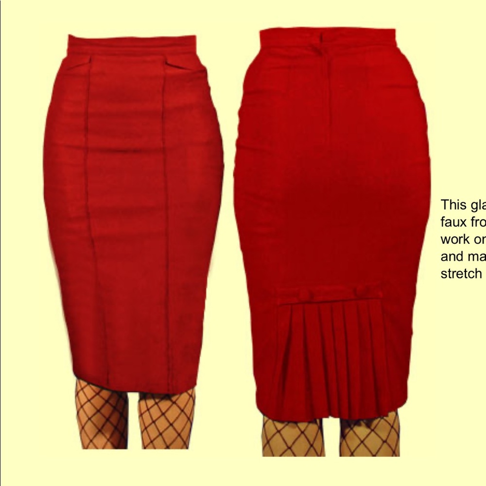 Stop Staring Red Pleated Pencil Skirt NWT